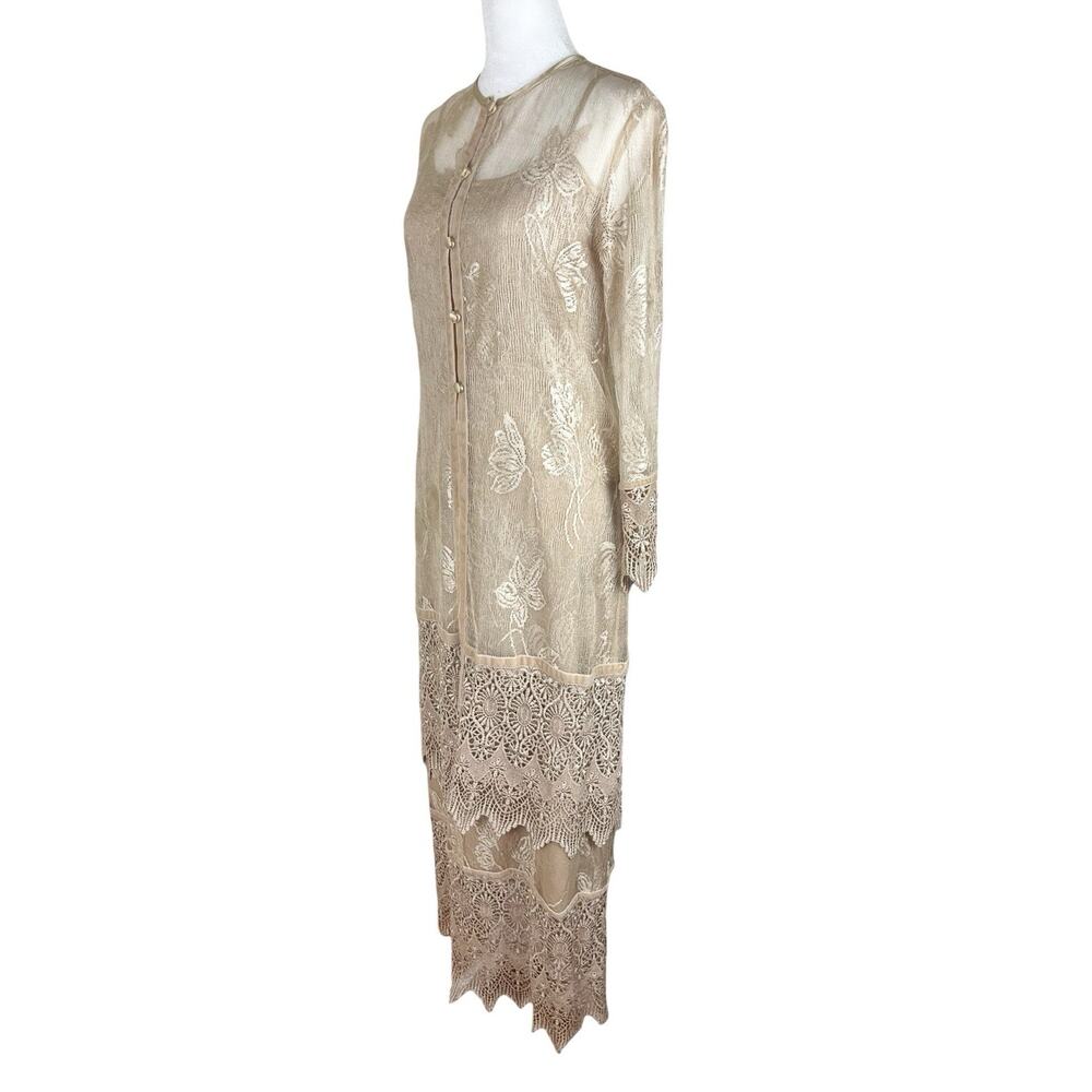 Cache Vintage Nocturn Lace Embroidered Dress Duster Set Beige Formal Size PS - Picture 5 of 16